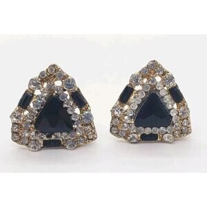 Vintage Earrings Black & Clear Rhinestone Black & White Drama Formal 1950s Clip